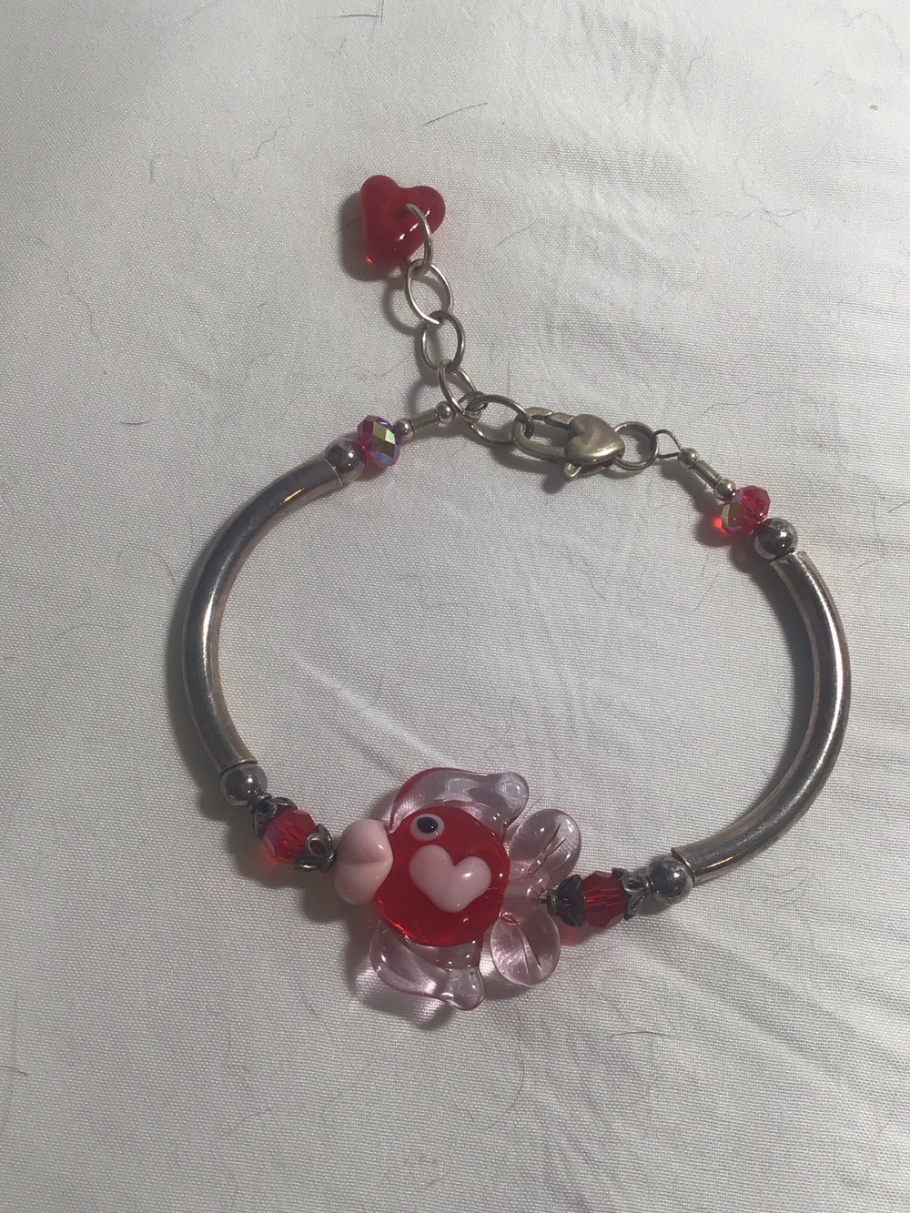 Red Glass Fish Charm  Bracelet